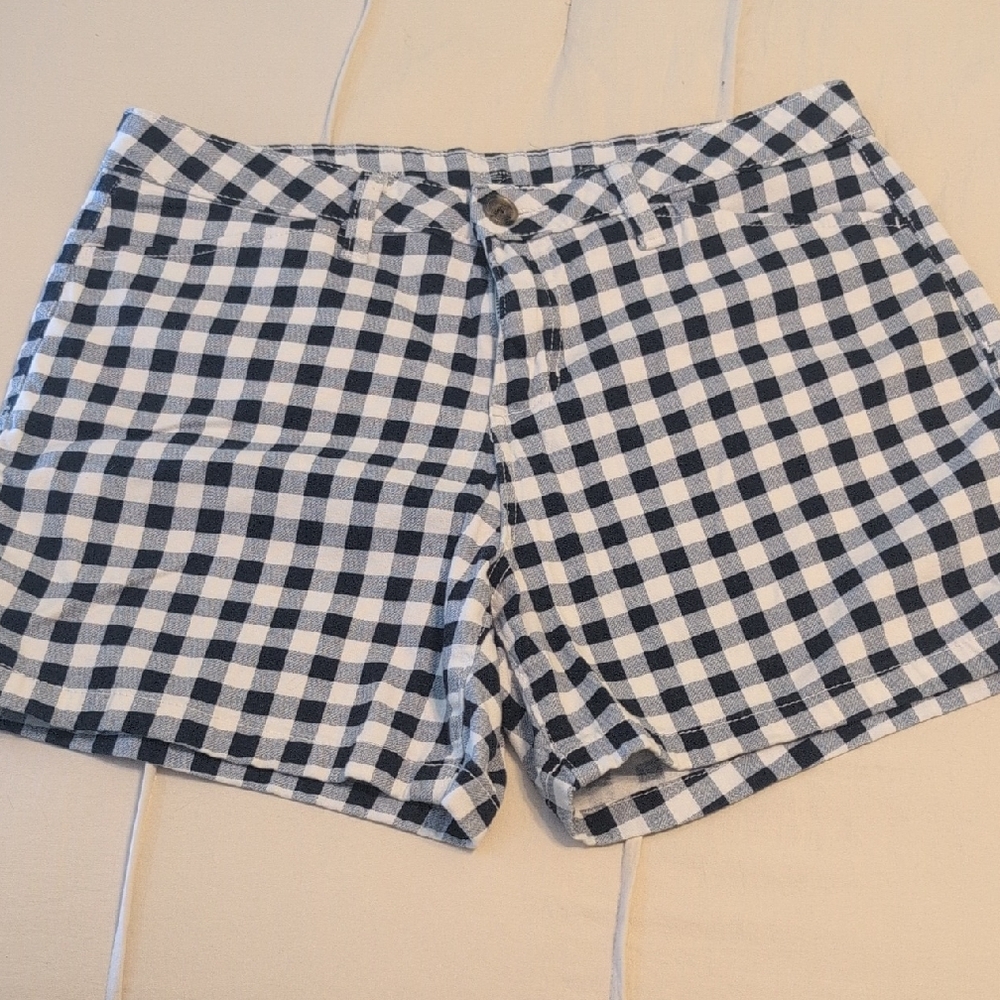 St. John's Bay Blue and White Checkered Jean Shorts